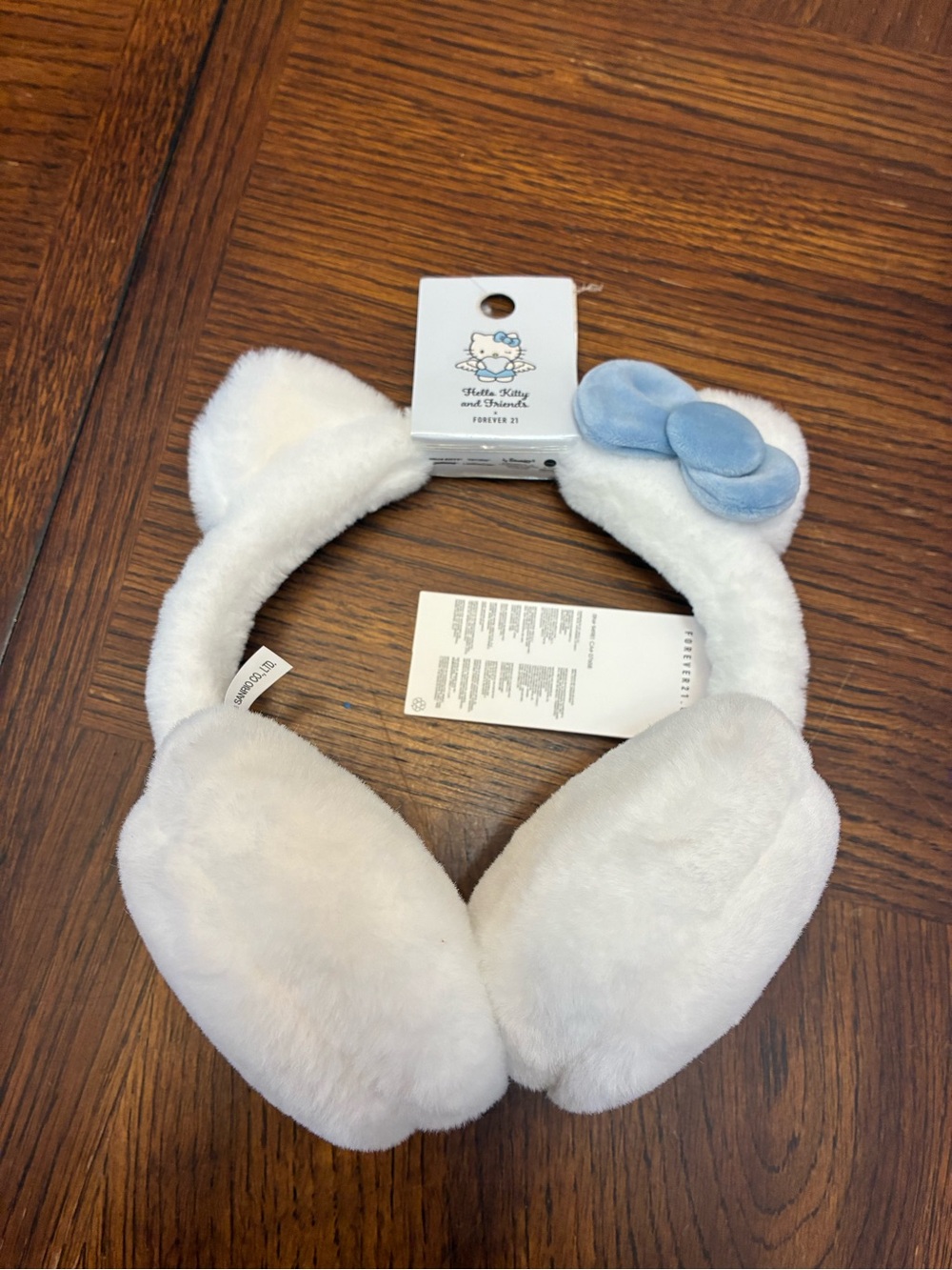 Forever 21 White Plush Ear Muffs with Light Blue Bow